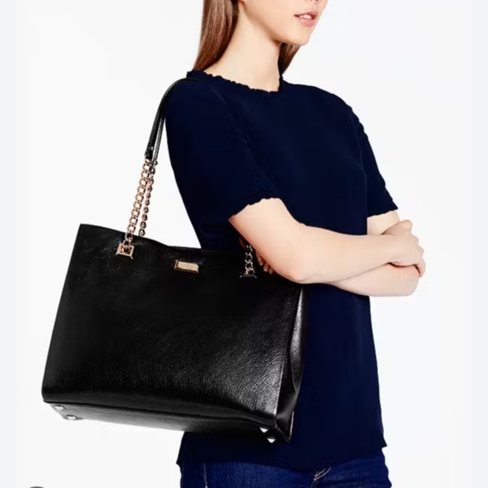 Kate Spade Sedgewick Lane Phoebe Black Leather Purse Metallic Shimmer